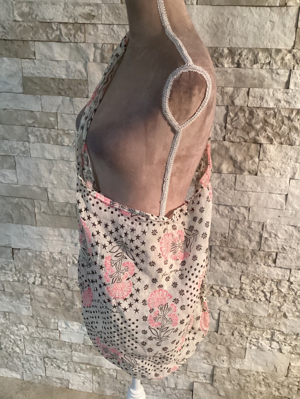 (2) Free People Lightweight Boho Floral and Holiday Reusable Fabric Tote Bags